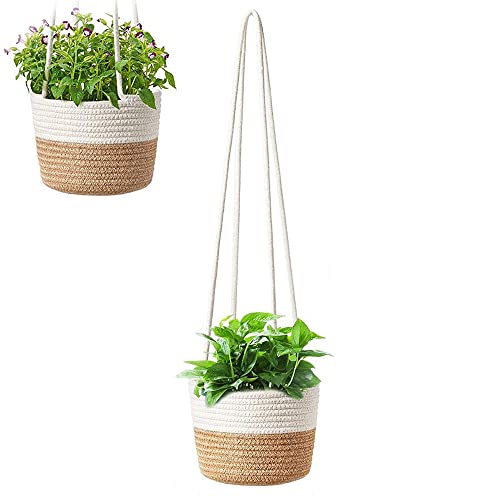 Jardinera Colgante de Cuerda, Maceta Colgante para Plantas, Colgador para Plantas, Algodón Natural Tejidas a Mano Cesta Colgante Plantas con Cuerda Larga Colgar para Decoración del Hogar (Blanco)