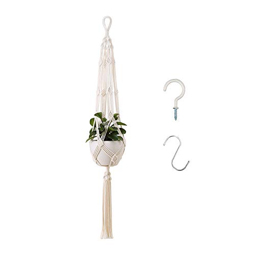 Emsmil Maceteros Colgante Macrame Grandes con 2 Ganchos Colgar 105cm Canasta Colgador para Plantas de Interior y Exterior Macetas de Planta Suspensión de Pared de Techo para Jardín Hogar Blanco Crema