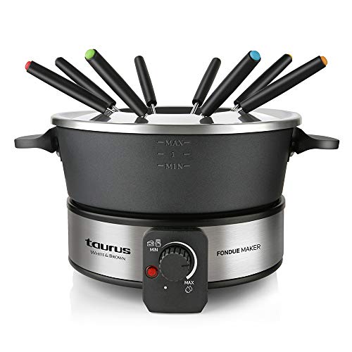 Taurus FF2 Fondue para 8 Personas, 100 W, Capacidad de 2 L, Olla Libre de PFOA, Color en Acero Inoxidable Negro, Plata