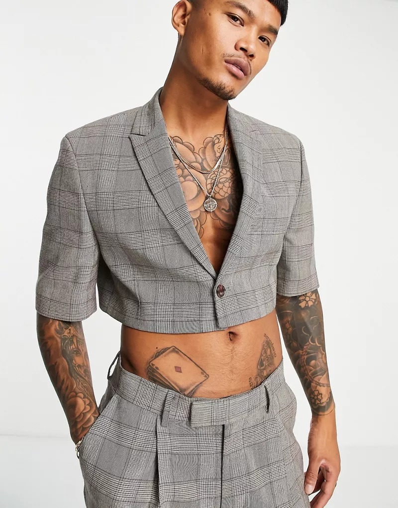 Traje a cuadros marrones de corte tapered de ASOS DESIGN