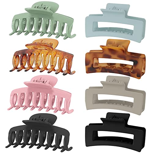 Lolalet 8 Piezas 8 cm Clips Hebillas de Pelo, Pinzas Grandes Hair Claw con Resorte Fuerte para Pelo Abundante Largo Grueso Fino Rizado Diseño Antideslisante Clásico -Color Mixto