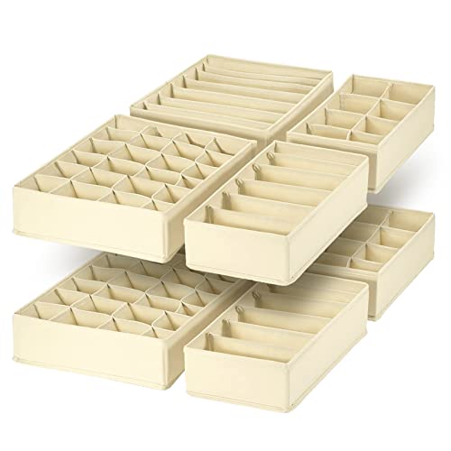 Yucch Organizadores de Cajones para Ropa Interior,Cajas Plegable Organizador de Almacenamiento para Almacenar Calcetines,Bufandas,Sujetador,Set de 6 Piezas,Gris (8 Piezas Beige)