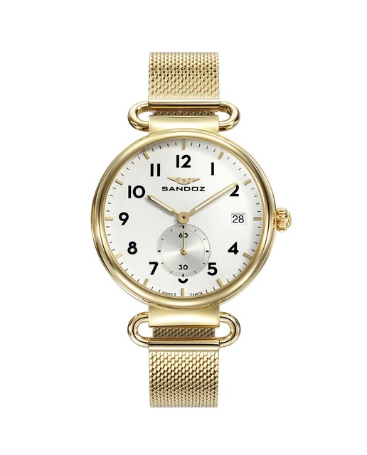 Reloj de mujer Sandoz Antique de acero con IP dorado y malla milanesa