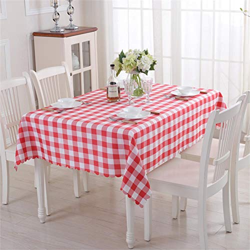 Topmail Mantel de Mesa Rectangular Antimanchas, Mantel para Mesa de Comedor Paño de Poliéster Cubierta de Mesa Lavable Resistente al Aceite, Patrón Cuadro Rojo Blanco 140x220cm