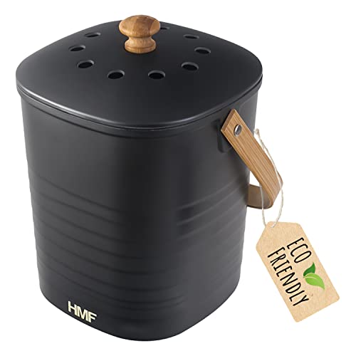 HMF Cubo de basura ecológico sostenible para cocina, cubo de compostaje antiolor, con tapa, 3 litros, color negro