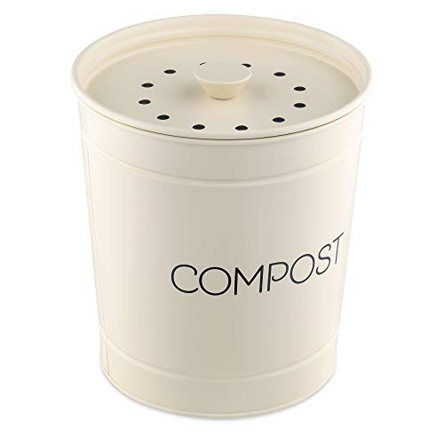 Navaris Cubo para basura orgánica - Compost de basura de 3 L con filtros - Contenedor para residuos de 19 x 20 CM - Tacho vintage para cocina - Crema