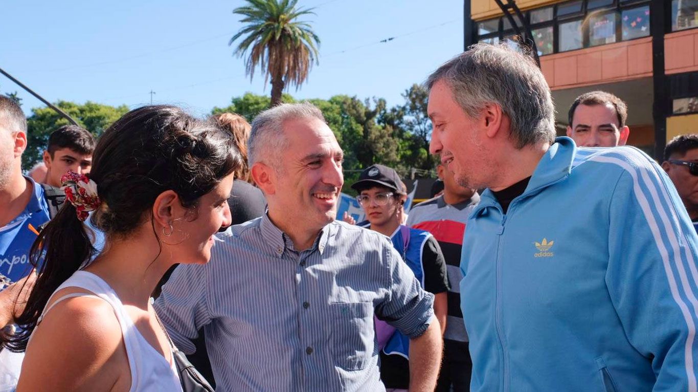 Andrés Larroque junto a Mayra Mendoza y Máximo Kirchner en el 24M. (Foto: Télam)