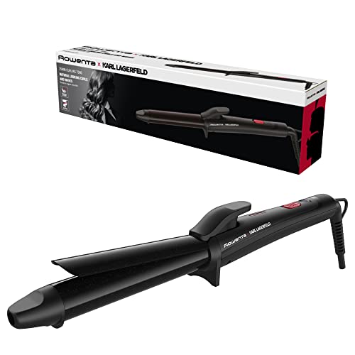 Rowenta Tenacilla Karl Lagerfeld Redonda CF321L - Rizador de pelo profesional para rizos y ondas de 25 mm, forma cónica, revestimiento Keratin & Glow, control temperatura hasta 200 º, color negro/rojo
