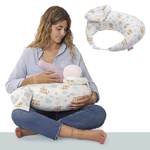 RUGUIES- Cojín Lactancia Ajustable y Ergonómico- Cojín de Lactancia pequeño- Almohada Embarazo-Funda Extraíble y Lavable 100% Algodón- Almohadita Bebé a 45º Antireflujo para Máximo Confort.