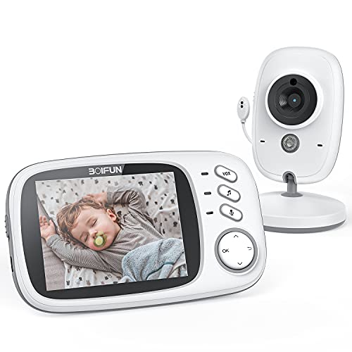 BOIFUN Vigilabebes con Camara, Camara Vigilancia Bebe Inteligente con Pantalla LCD de 3.2", VOX, Visión Nocturna, Monitoreo de Temperatura, Comunicación Bidireccional, Batería Recargable