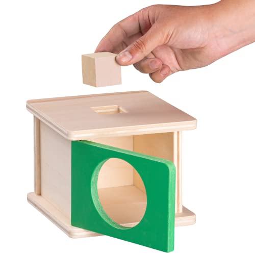 Malagaita - Caja de permanencia con Puerta y Figura Cuadrada - Juguete de Madera Montessori - a Partir de 6 Meses o 1 año