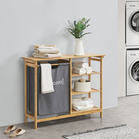 Estante de baño con cesto ropa sucia