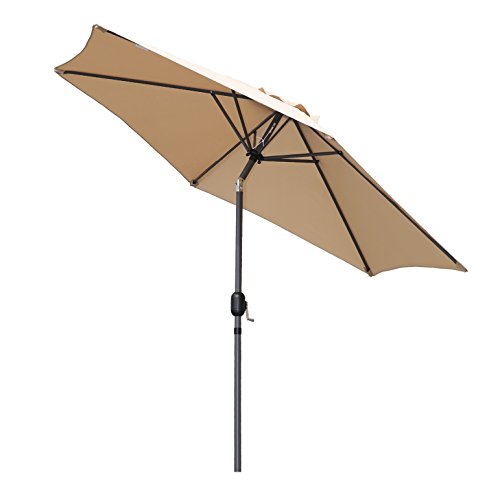 Angel Living 250cm Parasol de Jardín Sombrilla de Aluminio con Mecanismo de Inclinación Sombrilla con Mástil de Aluminio de 38mm para Jardín Patio Playa (Beige)