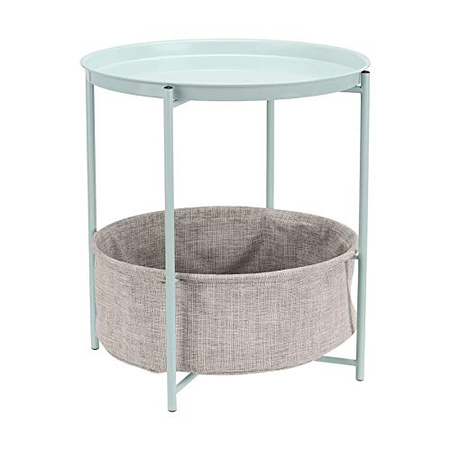 Amazon Basics - Mesa redonda con capacidad de almacenamiento en verde menta con tejido gris jaspeado