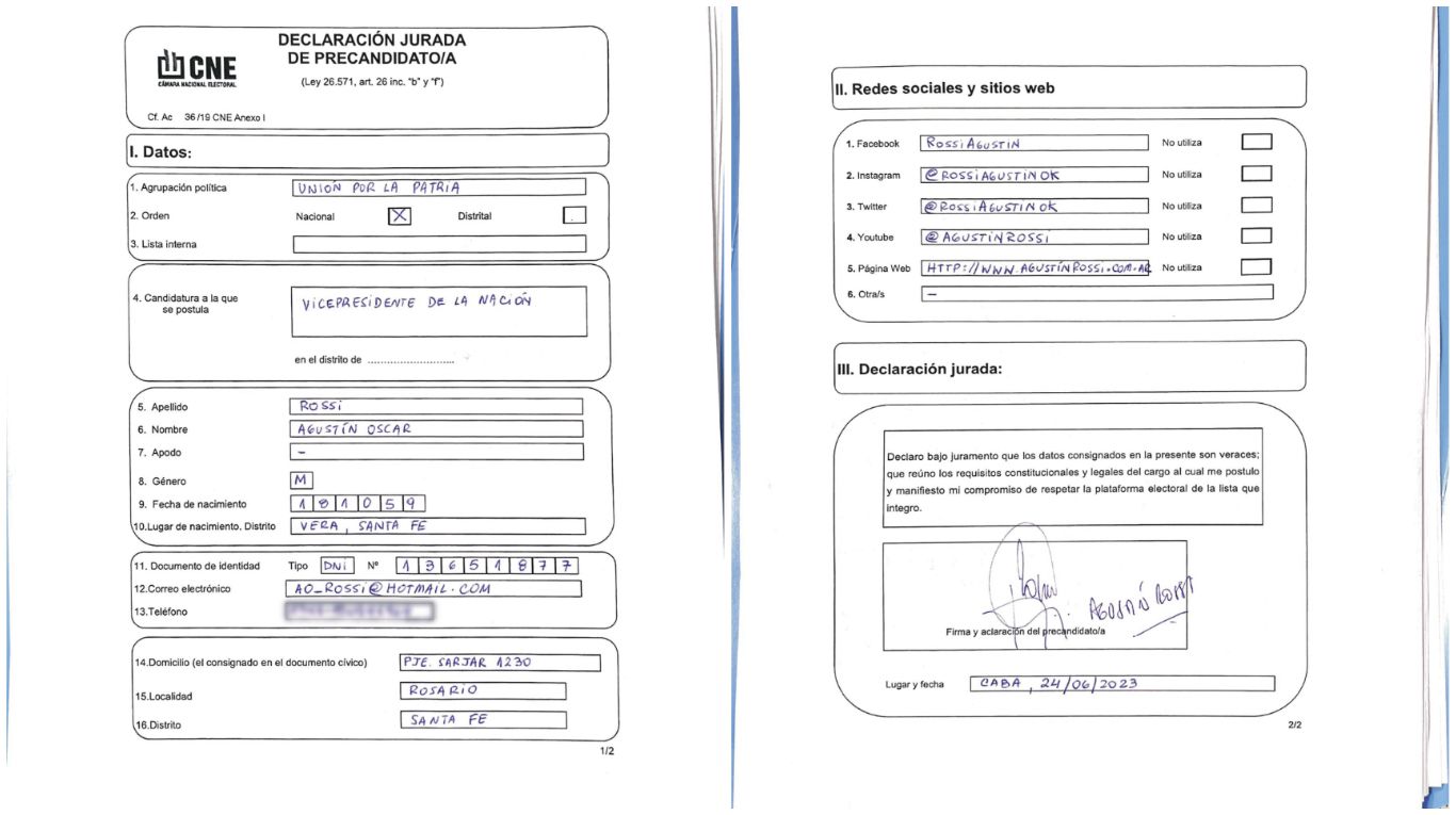 Sergio Massa y Agustín Rossi firmaron sus candidaturas.