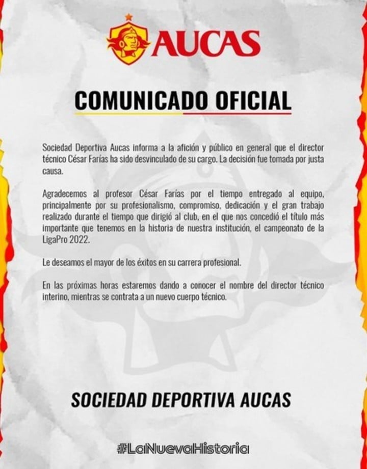 El comunicado de Aucas.