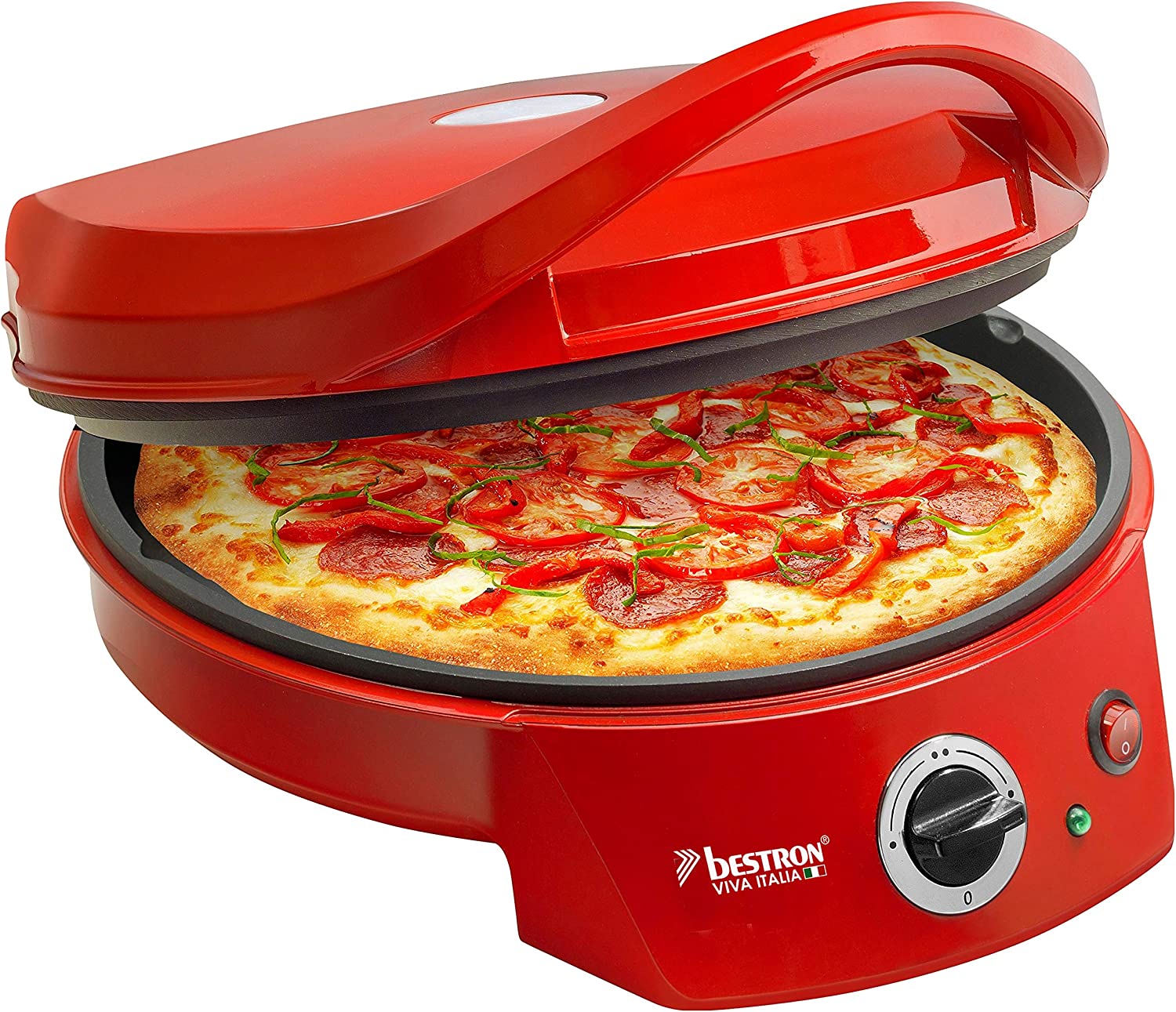 Bestron Horno Grill Eléctrico para Pizza, Viva Italia, Calor Superior e Inferior, Hasta 180°C, 1800 W, Rojo