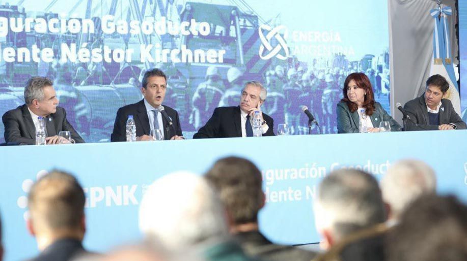 El ministro de Economía y precandidato presidencial de Unión por la Patria, Sergio Massa, uno de los oradores de la inauguración del gasoducto Néstor Kirchner (Foto: prensa Sergio Massa).