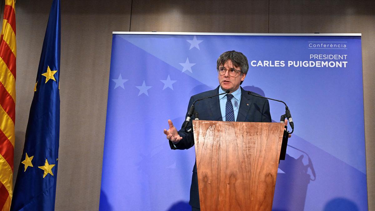 Puigdemont compareci desde Bruselas donde reside para evitar la condena a prisin que le dict la justicia espaola Foto AFP