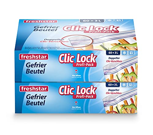 Freshstar Bolsas de congelación Clic-Lock de 3,0 l, 2 x 60 unidades de 27 x 25 cm, paquete ahorro con 2 unidades