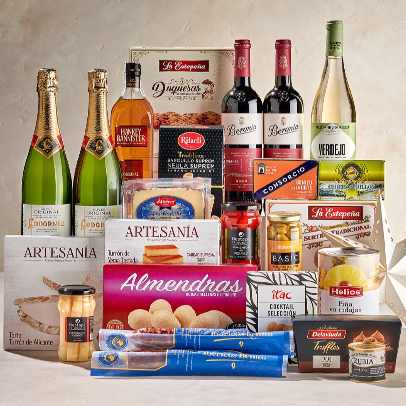 El Corte Inglés - Lote de Navidad 8 dulces, embutido ibérico, queso, vino Beronia y cava Codorníu