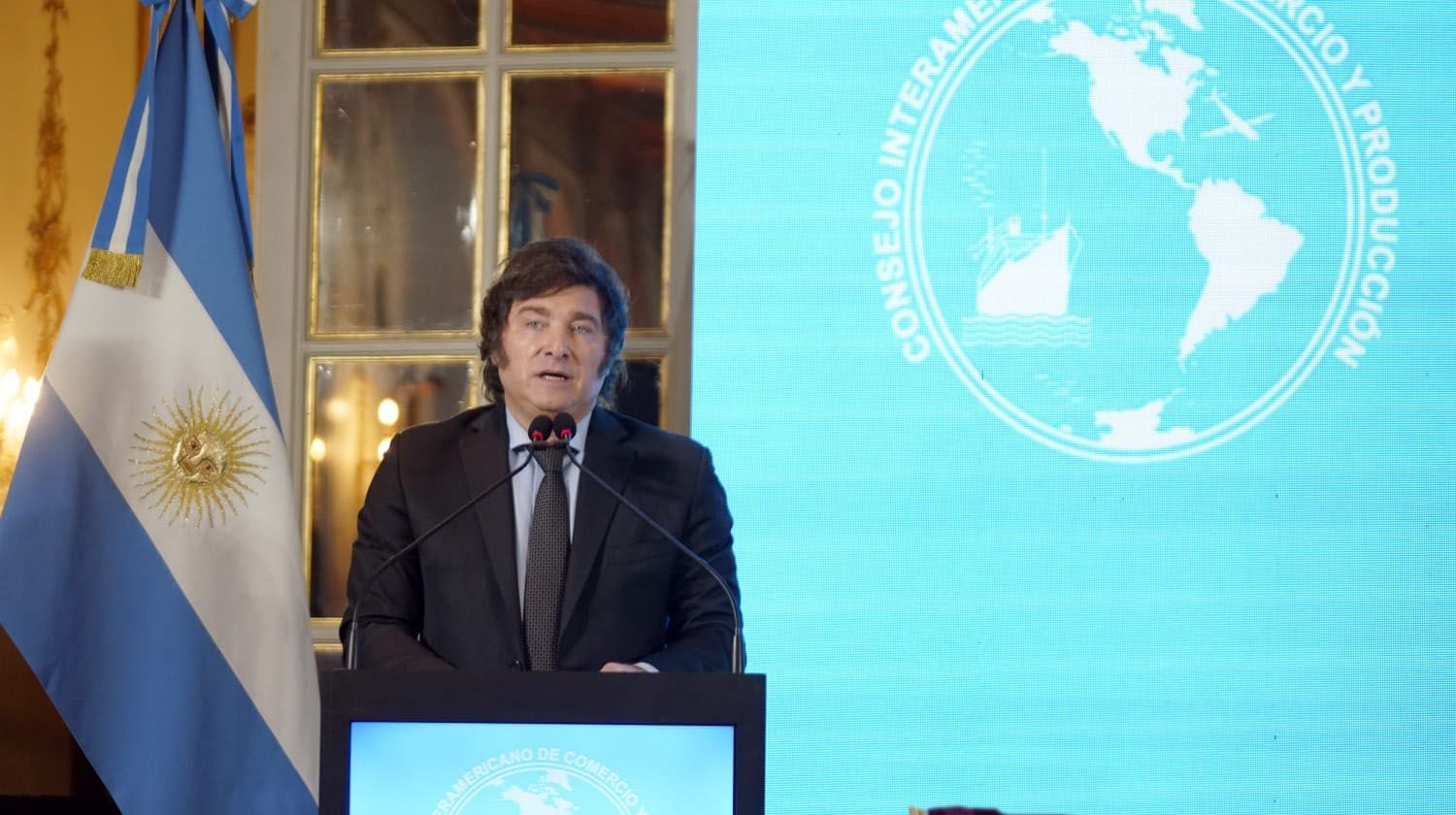 Javier Milei expuso ante el Consejo Interamericano de Comercio y Producción. (Foto: prensa CICYP)