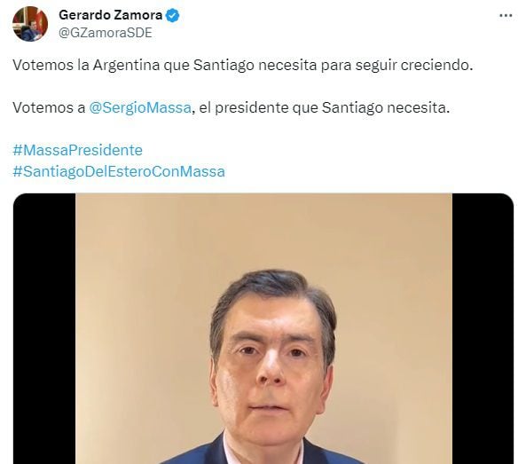 El gobernador de Santiago del Estero hizo público su respaldo a Massa. (Foto: @GZamoraSDE)