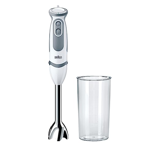 Braun Minipimer 5200 - Batidora de Mano, 1000 W, 21 Velocidades y Función Turbo, Campana Anti-salpicaduras, Powerbell Plus, Easy-Click, Incluye Vaso Medidor de 600 ml, Color Blanco