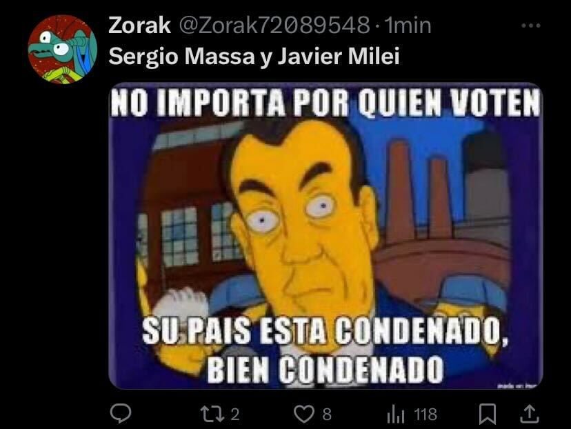 Los mejores memes del debate presidencial entre Sergio Massa y Javier Milei. (Captura: Twitter)