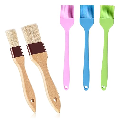 Brocha de silicona para hornear, 5 unidades, resistente al calor, de silicona, cerdas de metal, para hornear, cocinar y asar