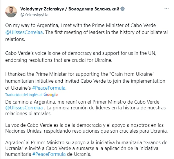 El mensaje del presidente de Ucrania en redes sociales. (Foto: Twitter)