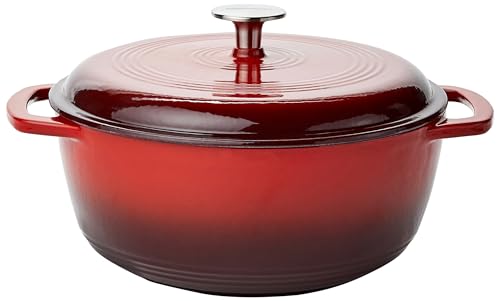 Amazon Basics - Redondo Horno holandés de hierro fundido esmaltado, 4 L, Rojo