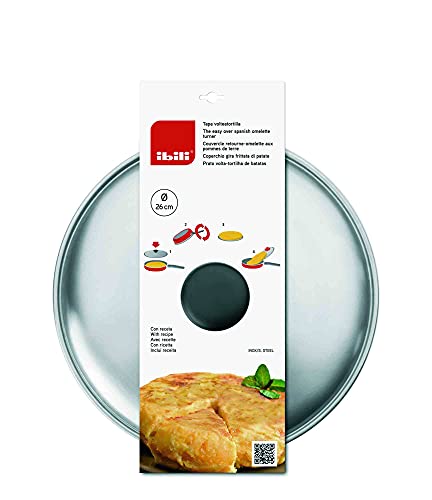 Ibili Tapa voltea Tortillas-Acero Inoxidable-Incluye Receta patatas-26 cm, Stainless Steel, Plata, 26 Centímetros