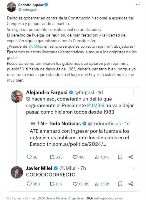 El titular de ATE le respondió a Milei. (Foto: captura de X).