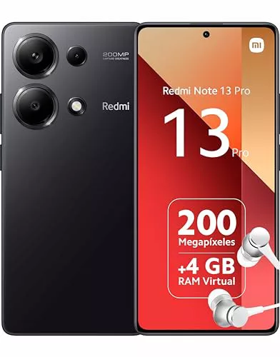 Xiaomi Redmi Note 13 Pro 4G - Smartphone de 8+256 GB, Pantalla de 6,67" AMOLED FHD+ 120Hz, Mediatek Helio G99 Ultra, Triple cámara de hasta 200MP, Hypercharge 67W, Negro (Versión ES)