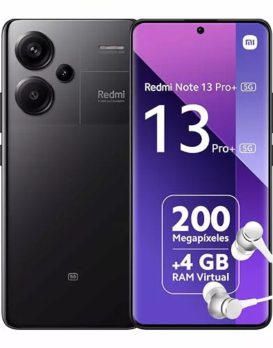 Xiaomi Redmi Note 13 Pro+ 5G - Smartphone de 8+256 GB, Pantalla de 6,67" AMOLED 1.5K 120Hz, MediaTek Dimensity 7200 Ultra, Triple cámara de hasta 200MP, Hypercharge 120W, Negro (Versión ES)