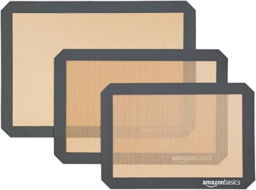 Amazon Basics Rectangular Tapete de silicona para hornear, juego de 3 unidades, Marrón,negro, 41.9 x 29.5 cm