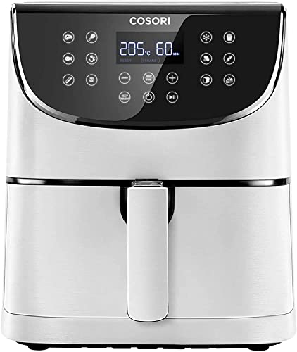 COSORI Freidora sin Aceite 5.5 L, freidora aire caliente con 11 programas, 100 recetas en español, con función Mantener Caliente, pantalla LED táctil, temporizador, 1700 W, blanca