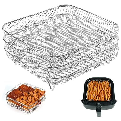 Accesorios de freidora de aire, estante de freidora de aire 3 PCS apilables 8.27 pulgadas Torre cuadrada Costilla de freidora de aire caster ratcha de agura para Barbacoa, freidora de aire 8 qt