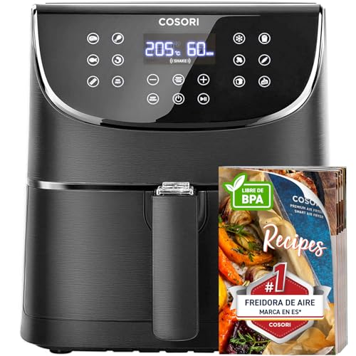 COSORI Freidora de Aire Duradera 5.5 L Air Fryer 1700W, Tecnología Rapid Air, 55% Menos Energía, 13 Automáticos Modos, Uso Sencillo, Panel Táctil Intuitivo, Acero Inox Interior, Hasta 205 °C y 60 Min