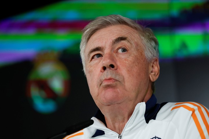 Ancelotti, en la conferencia del Real Madrid. (EFE)