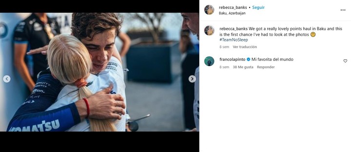 Rebecca Banks, la jefa de comunicación en Williams que siempre está cerca de Colapinto. (IG)