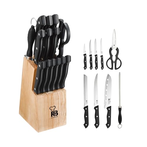 RENBERG Tenessy | Cuchillos de Cocina | Set Completo de 15 Piezas con Tacoma de Madera | Perfectos para Cortar Todo Tipo de Ingredientes | Cocina Profesional | Fabricados en Acero Inoxidable