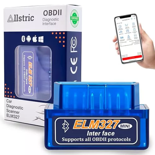 Allstric® Obd2 Diagnosis Coche Multimarca. ELM 327 Lector y Herramienta de Análisis y Diagnostico. Obd2 Bluetooth OBD Original para Escaner. Maquina Diagnosis Coche de Fallos y Errores.