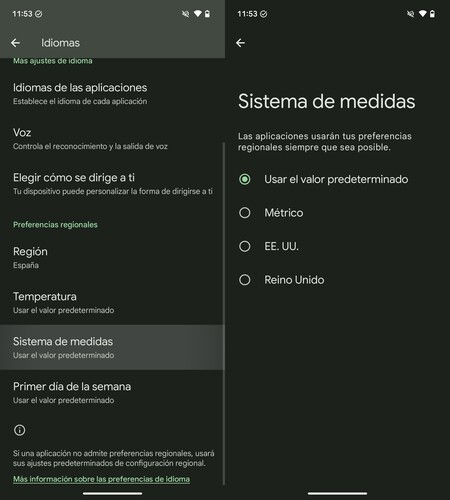Android 16 Medidas
