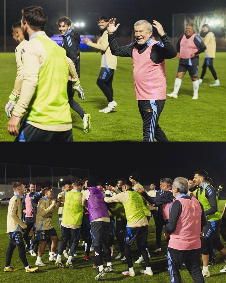 Las fotos que compartió el Chiqui Tapia, en el cierre de la última práctica de la Selección Argentina antes del duelo ante Colombia. (Foto: @chiquitapia)