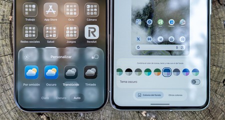 Personalización de escritorios en iOS 26 (izquierda, iPhone 16 Pro) y Android 16 (derecha, Google Pixel 8 Pro)