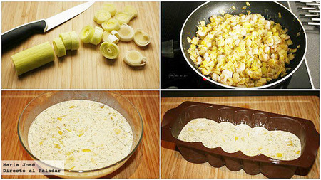 Paso a paso pastel de puerros y gambas al eneldo